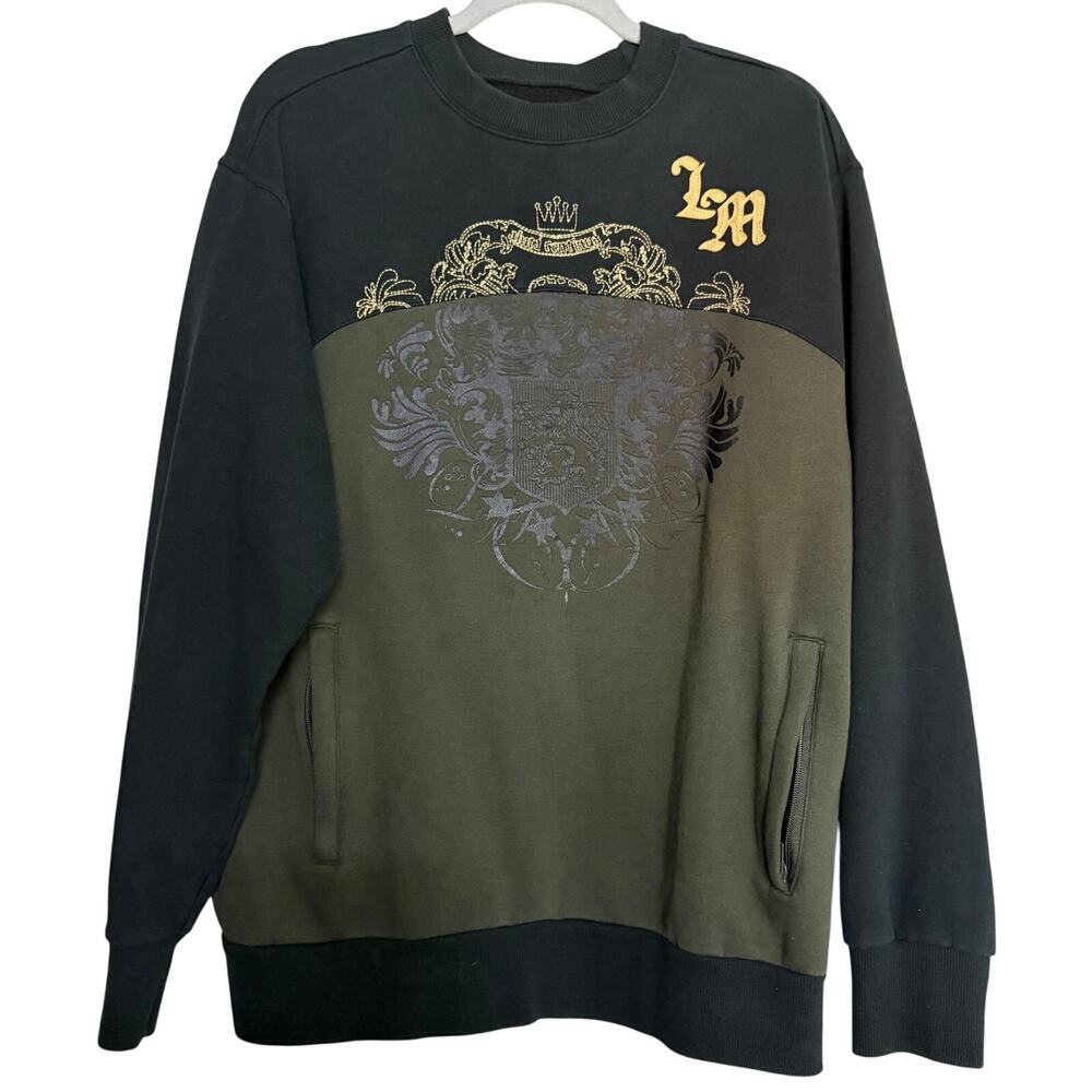 Live Mechanics Black Green Gradient Crest Sweatshirt Men’s Large Streetwear